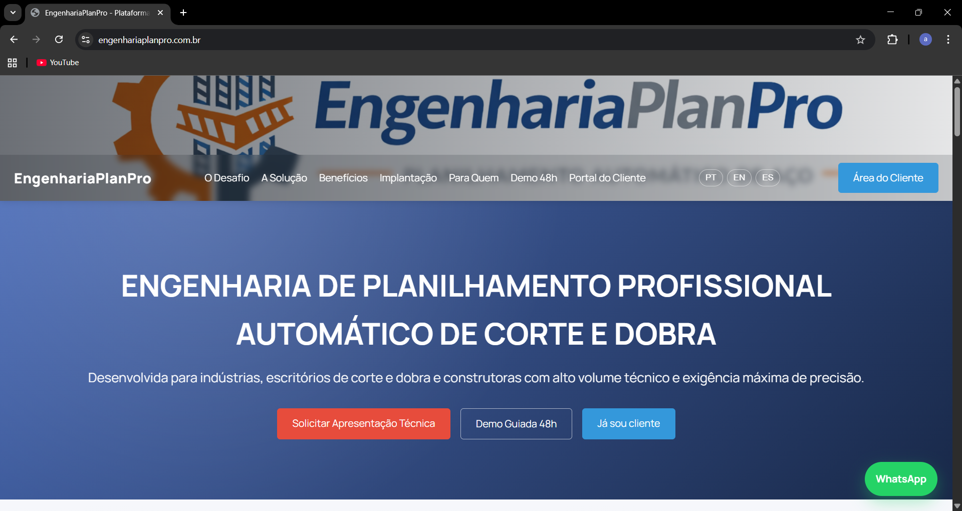 Tela inicial do site com botão Área do Cliente